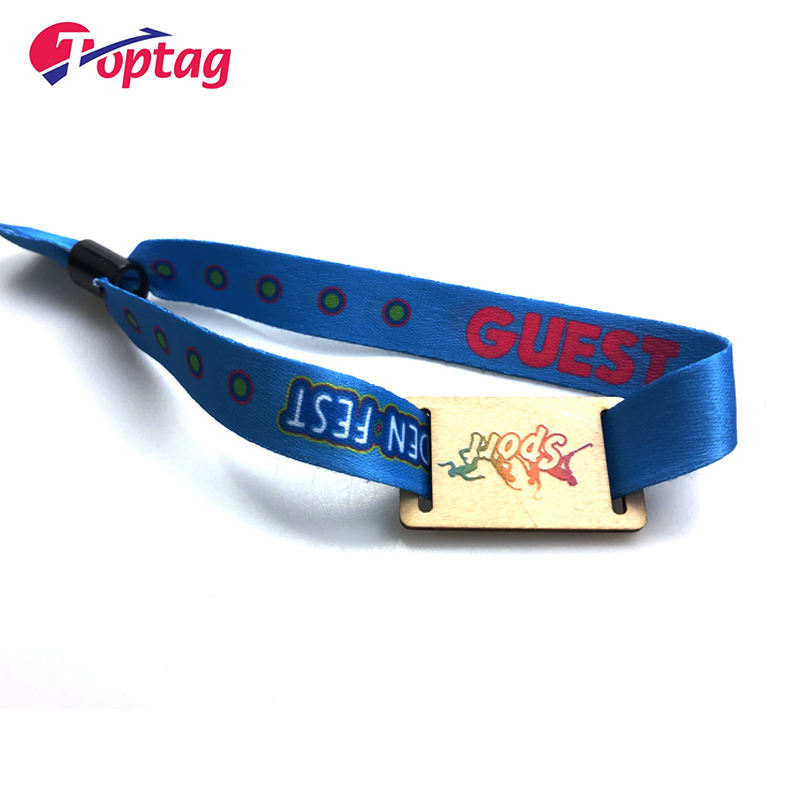 Custom Design Fabric Bracelet LF NFC Woven Wristband with Small RFID Wooden Card