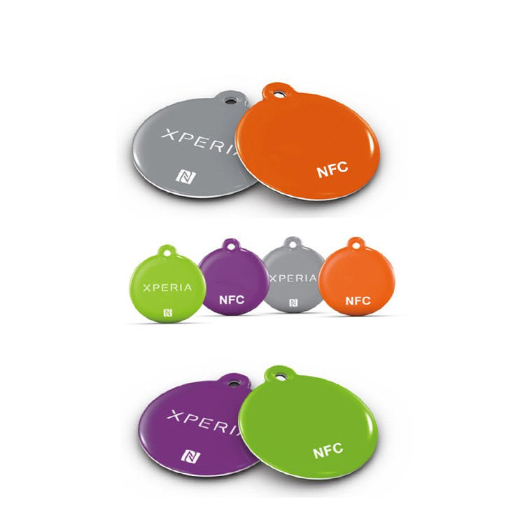 NFC tags 13.56 mhz 13.56mhz epoxy nfc215 tag customized printing rfid key chain