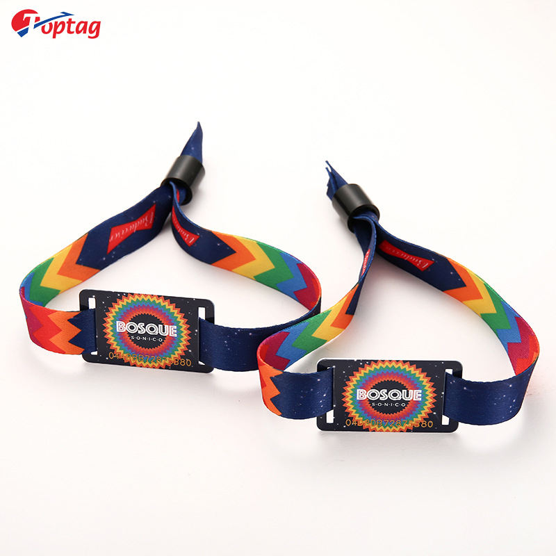 Toptag rfid 13.56mhz woven wristband bracelet with different qr code