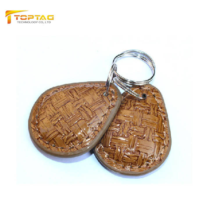 Brown Leather 13.56MHz FM11R08 1K Byte RFID NFC Keyfob Tag